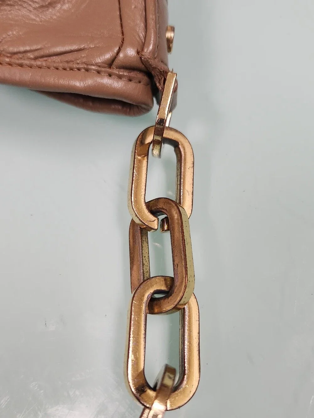 Tory Burch Taupe Brown Leather Shoulder Bag with Gold Logo